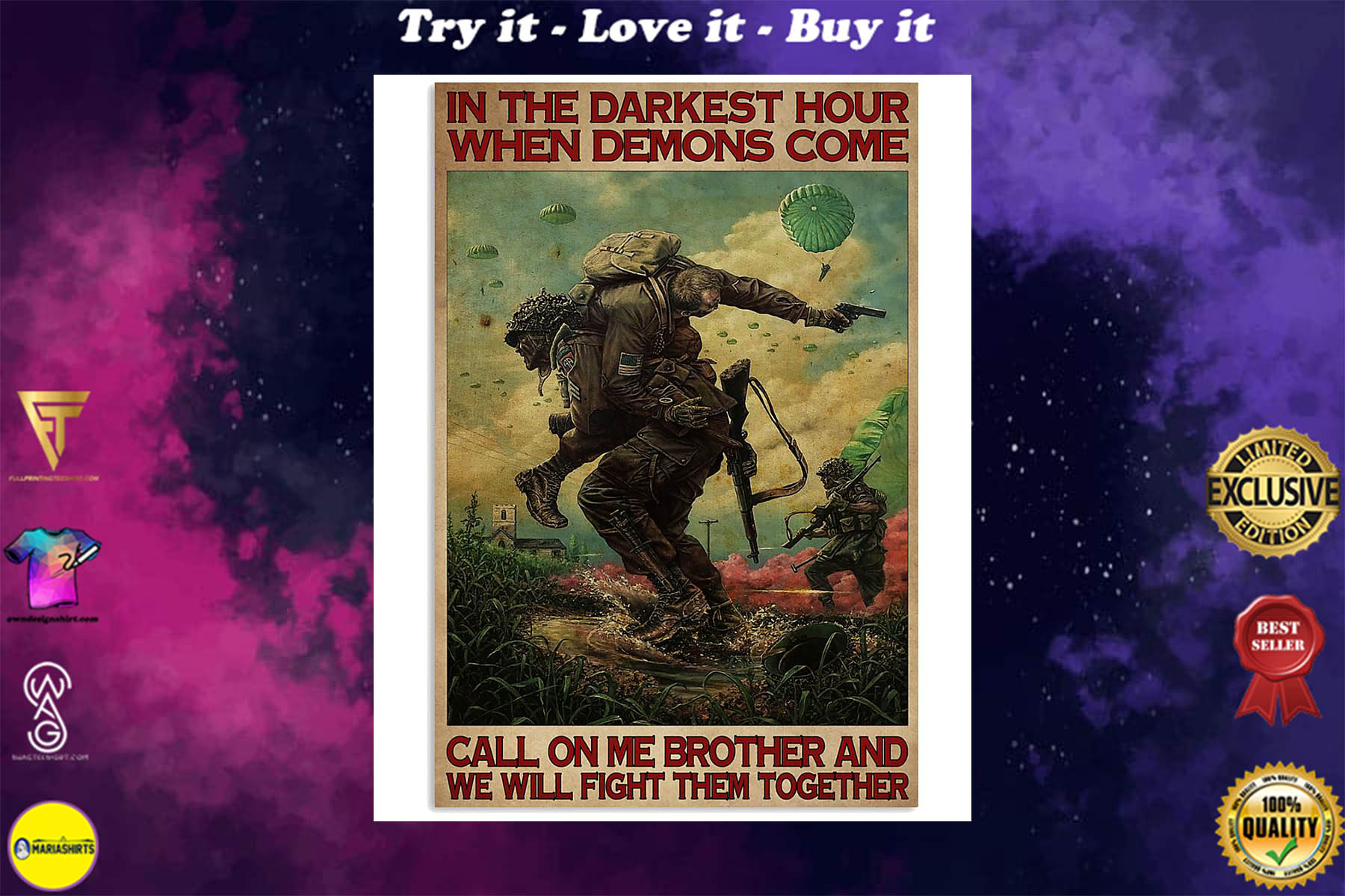 in the darkest hour when demons come call on me military retro poster