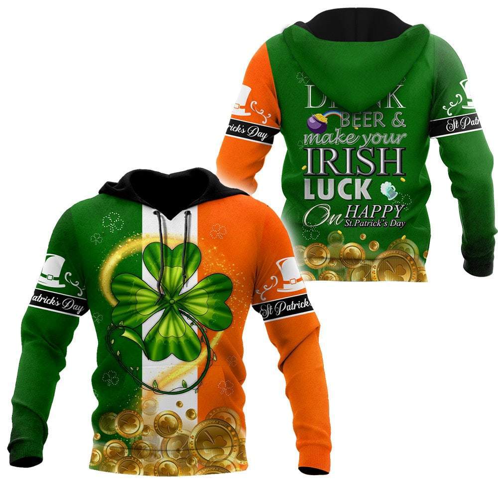 ireland flag saint patricks day shamrock all over print hoodie