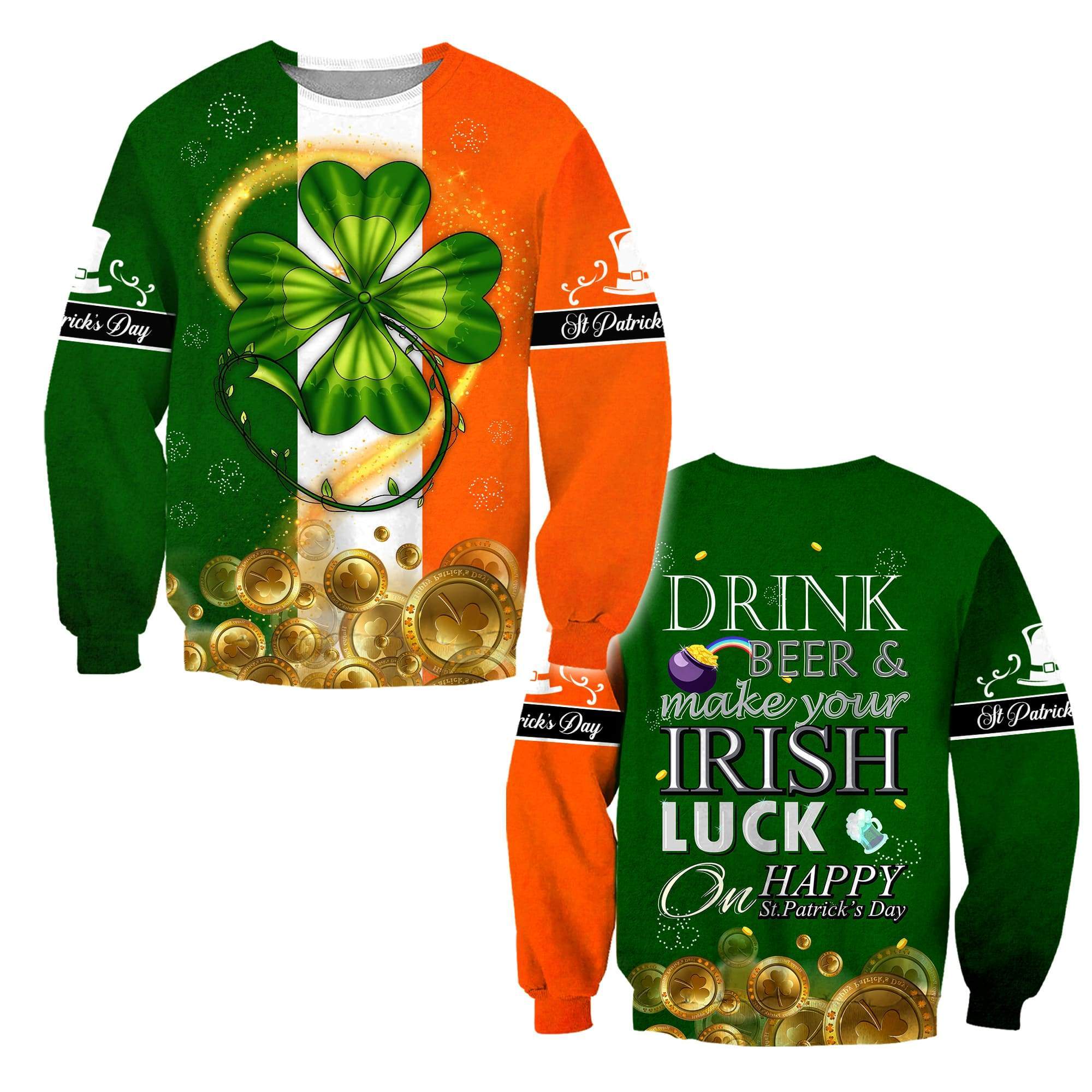 ireland flag saint patricks day shamrock all over print sweatshirt