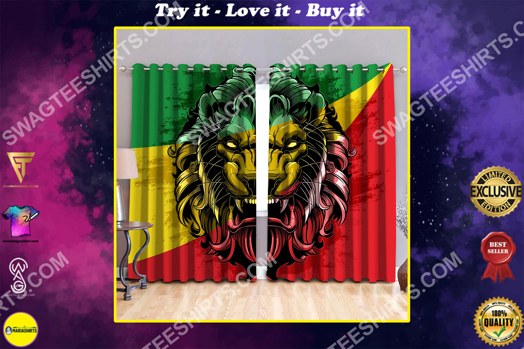 jamaica lion king all over printed window curtains