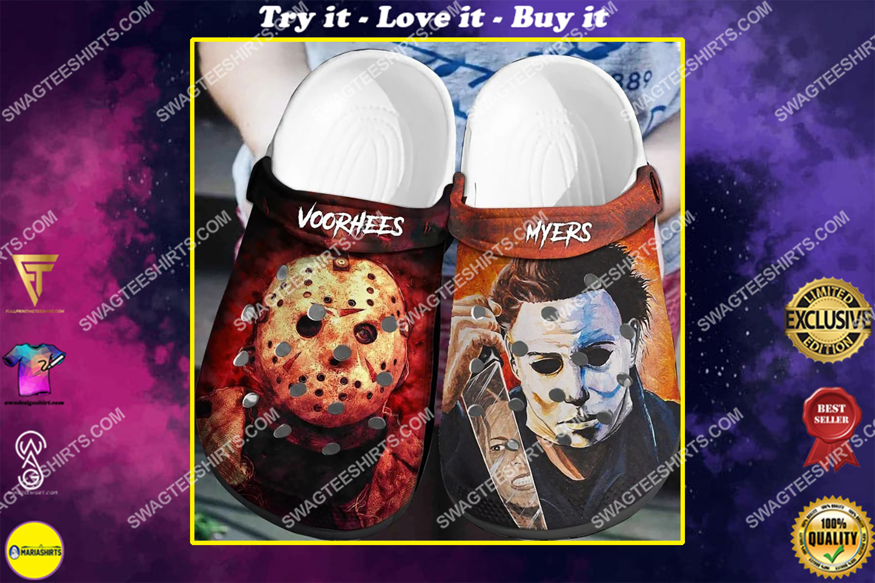 jason voorhees and michael myer all over printed crocs crocband clog