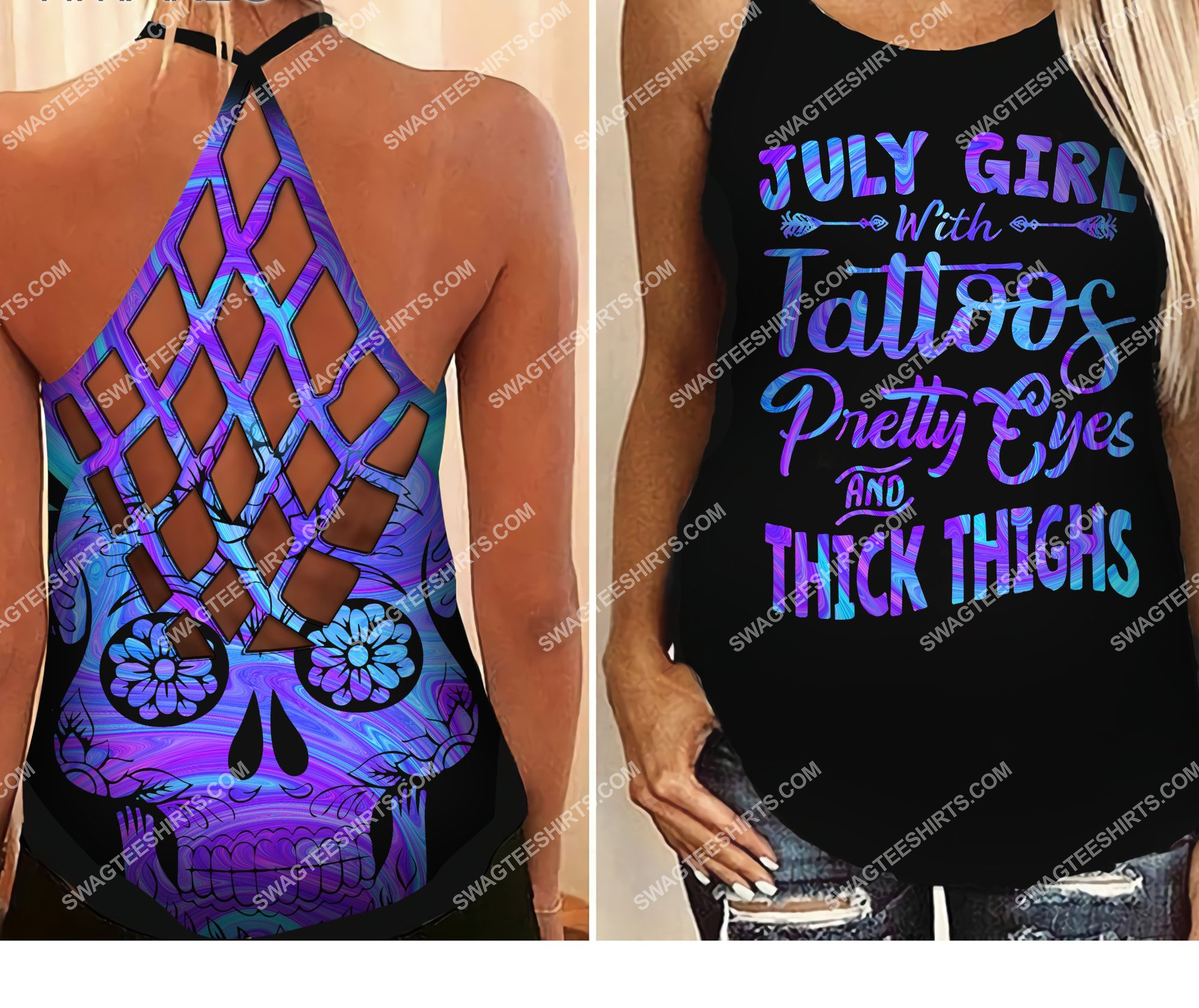 july girl with tattoos all over printed strappy back tank top 2 - Copy (2)