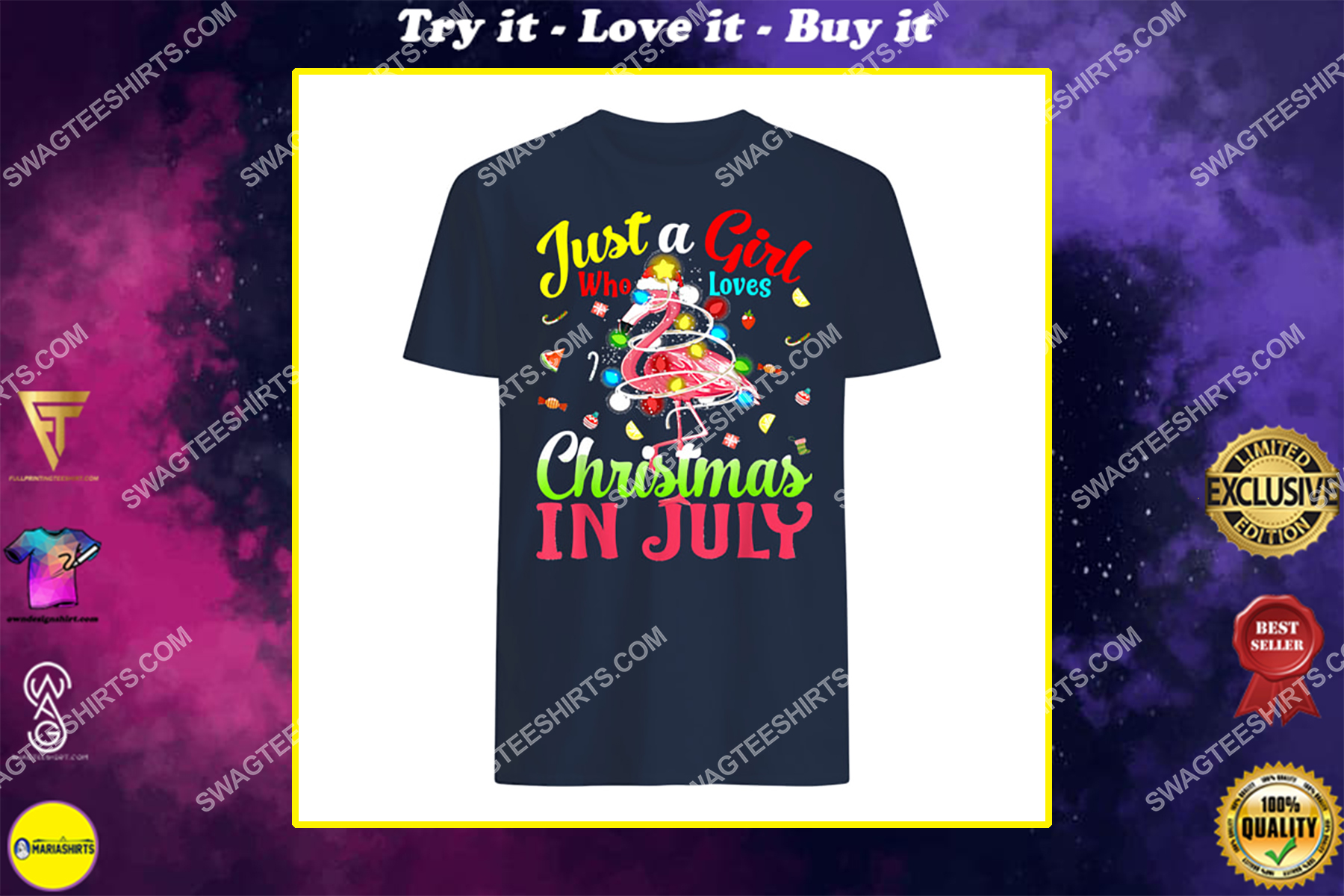 just a girl who loves christmas in july flamingo shirt