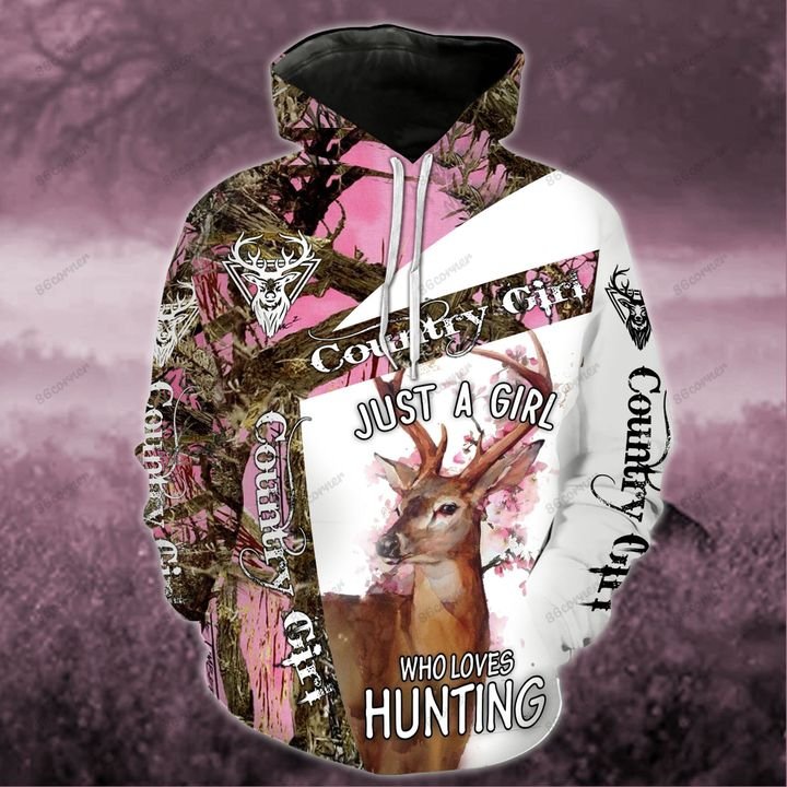 just a girl who loves hunting all over printed hoodie