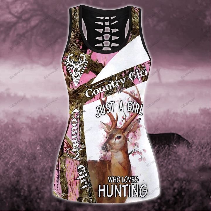 just a girl who loves hunting all over printed tank top
