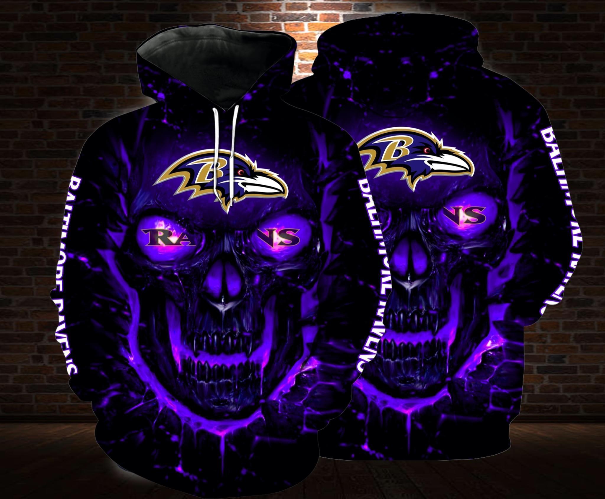 lava skull baltimore ravens football team full over printed hoodie