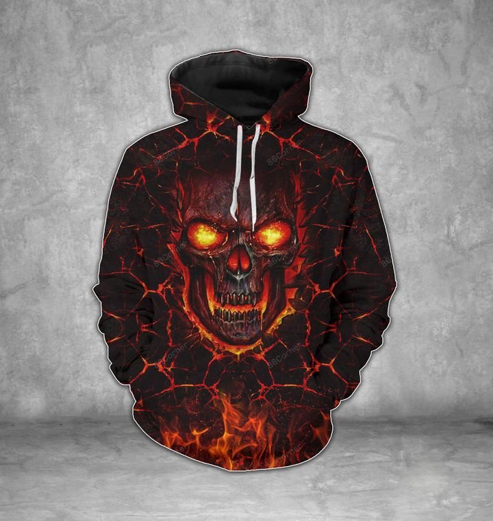 lava skull on fire all over printed hoodie