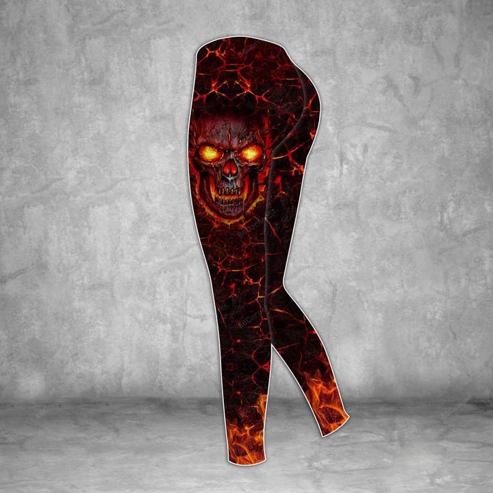 lava skull on fire all over printed legging