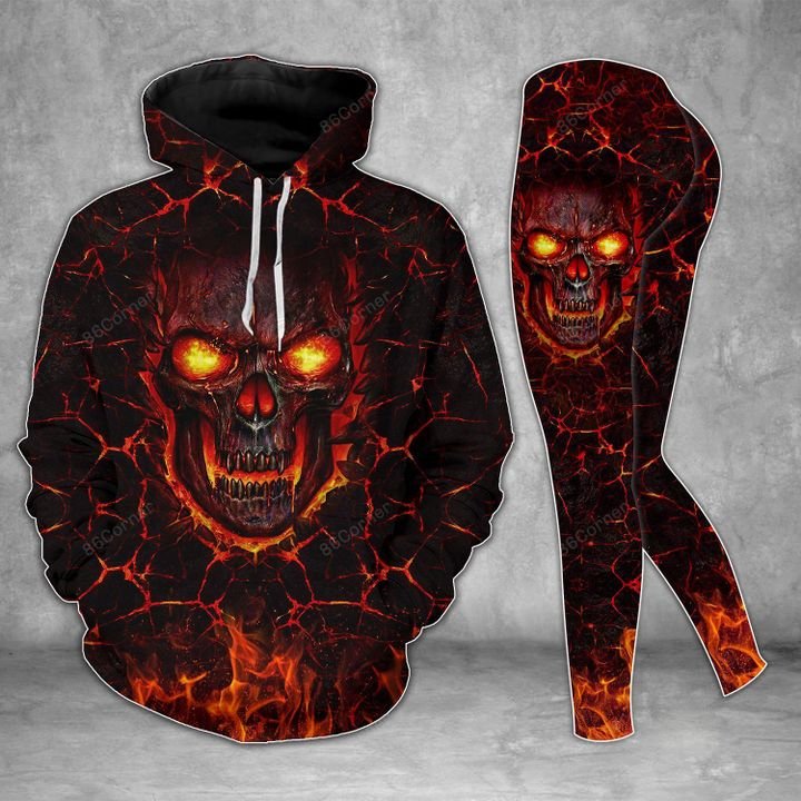 lava skull on fire all over printed shirt 2
