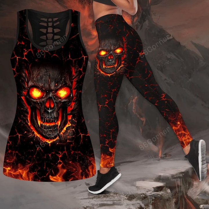 lava skull on fire all over printed shirt 3