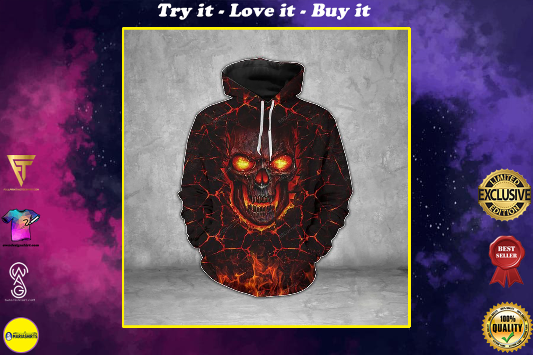 lava skull on fire all over printed shirt