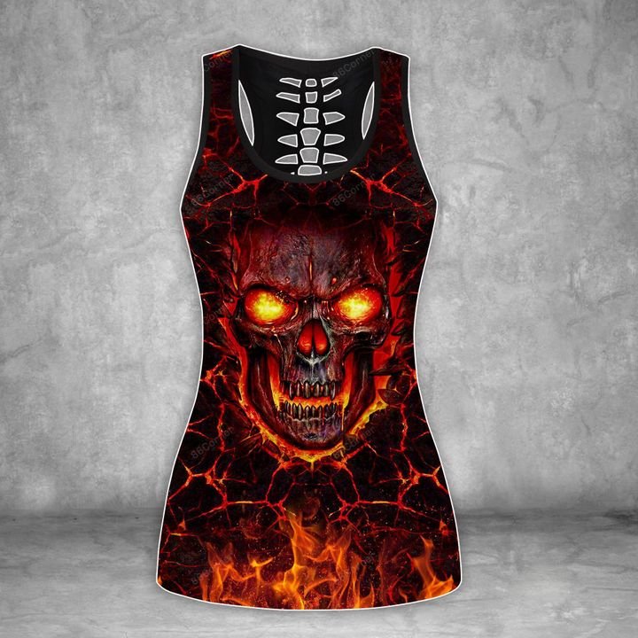 lava skull on fire all over printed tank top