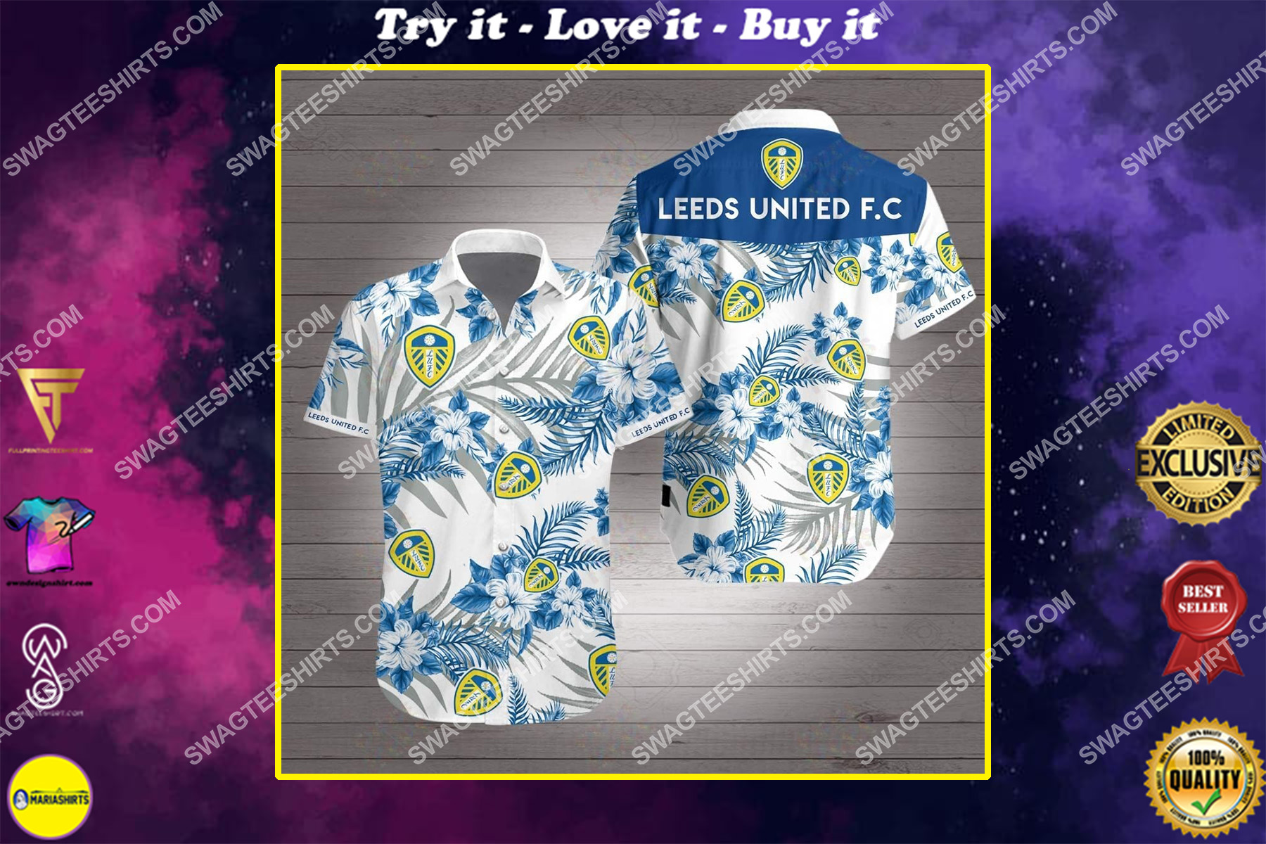leeds united fc all over print hawaiian shirt