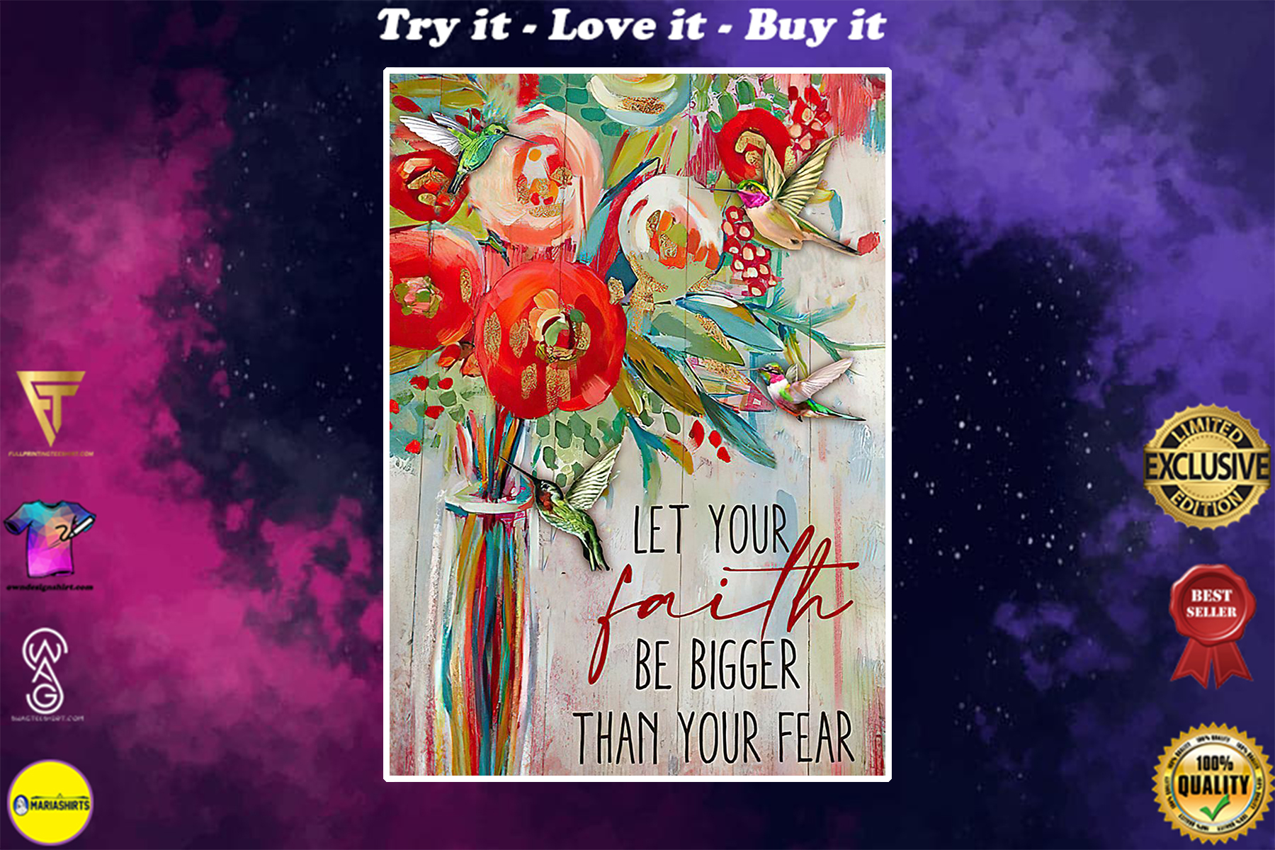 let your faith be bigger than your fear watercolor poster