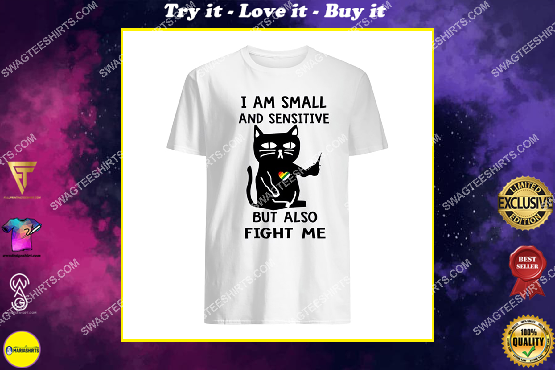 lgbt i am small and sensitive but also fight me for cat lover shirt