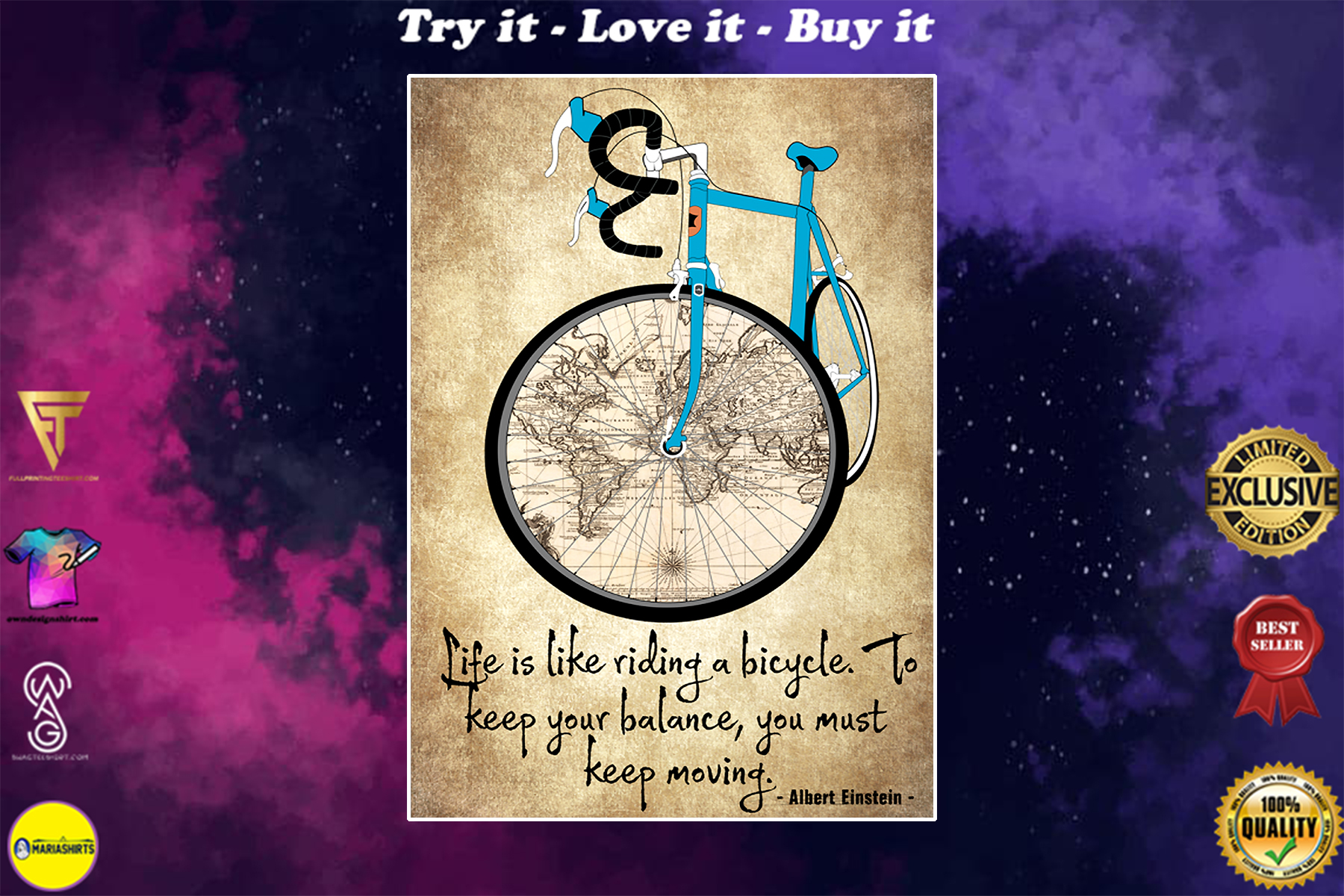 life is like riding a bicycle to keep your balance you must keep moving cycling vintage poster