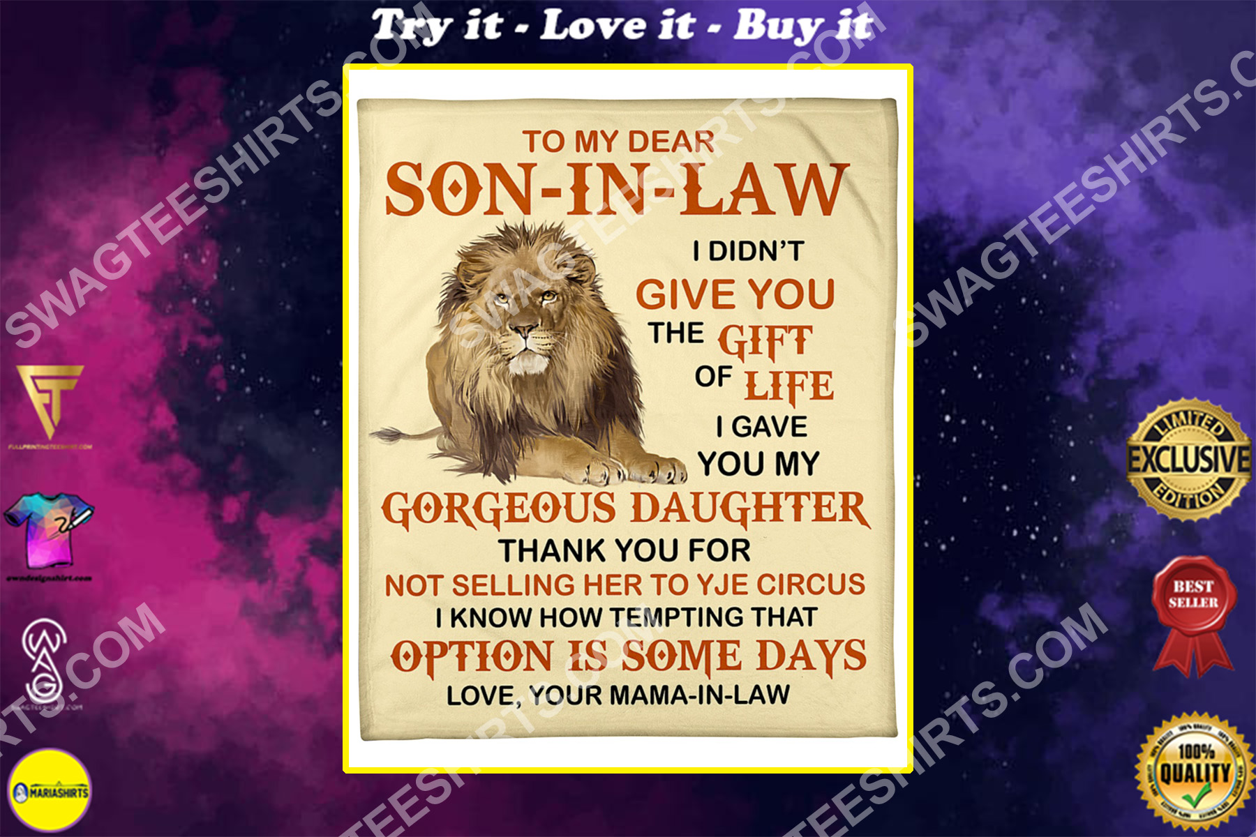 lion to my dear son-in-law love your mother-in-law blanket