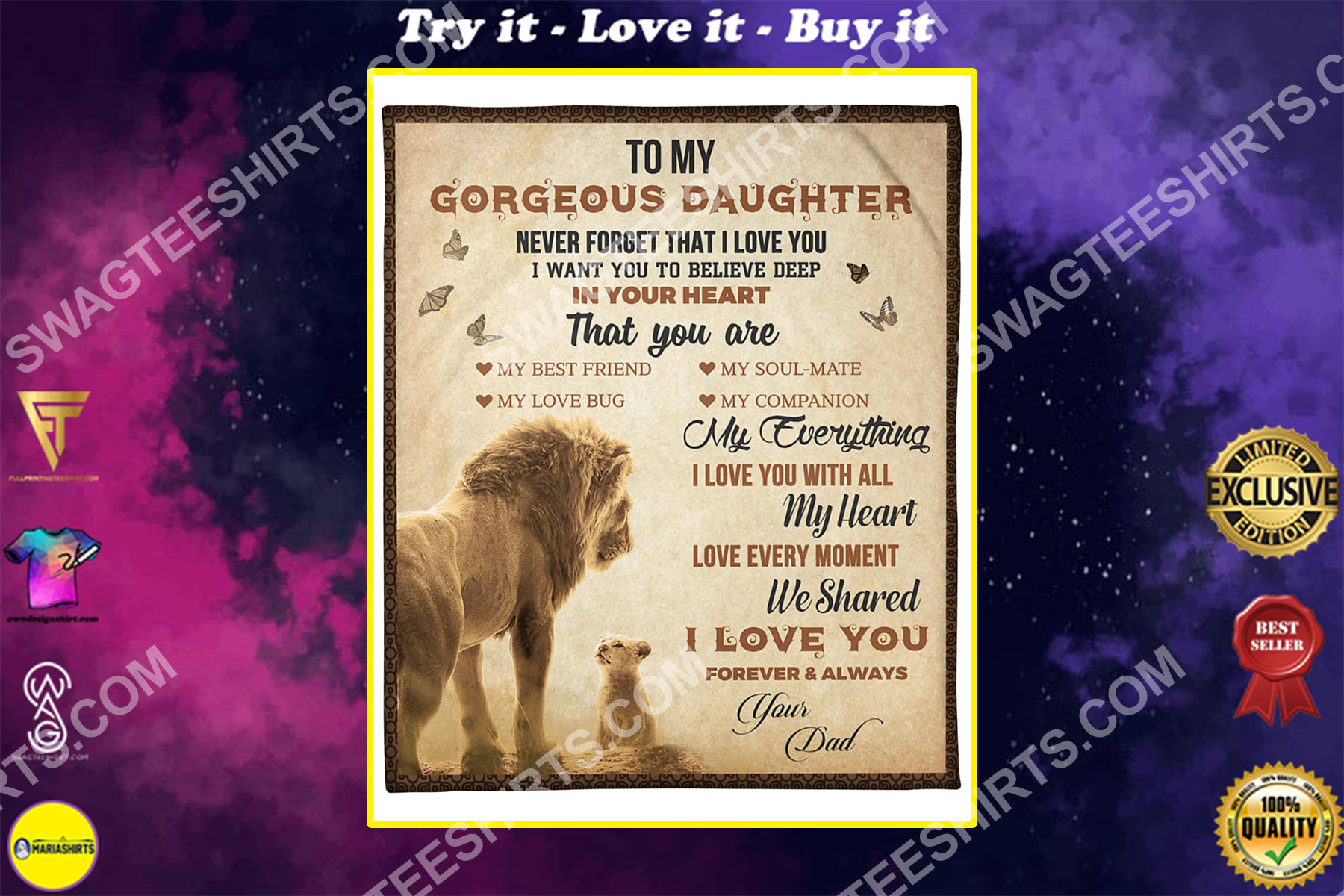 lion to my gorgeous daughter i love you your dad blanket