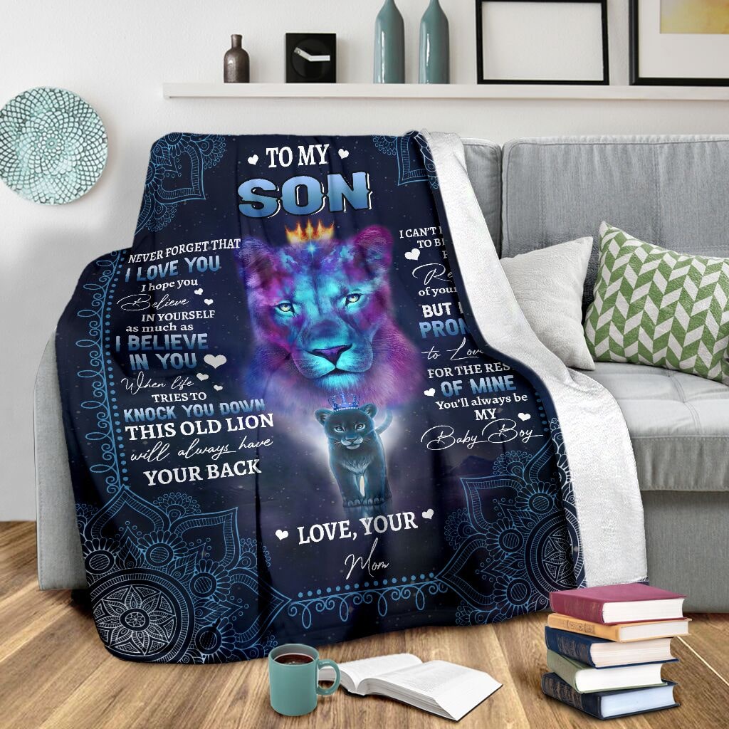 lion to my son i believe in you your mom full printing blanket 2