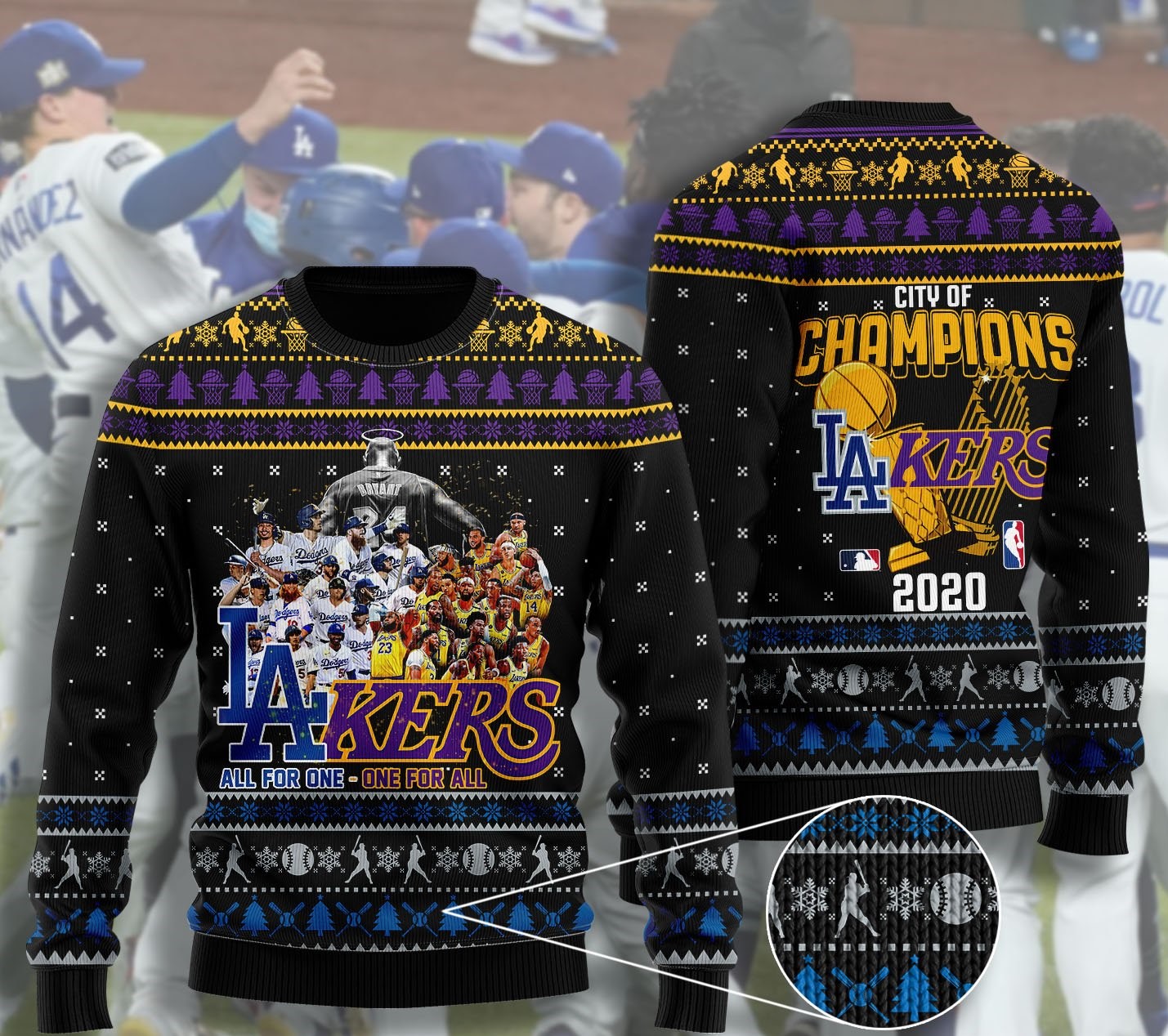 los angeles dodgers and los angeles lakers ugly christmas sweater 2 - Copy (3)