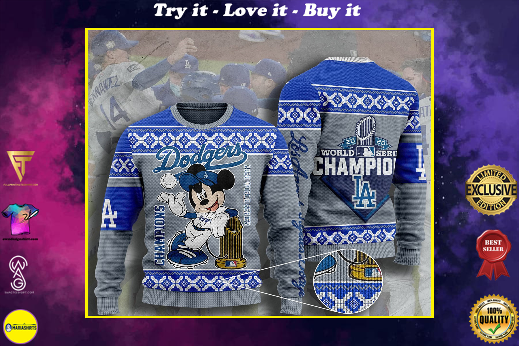 los angeles dodgers champions mickey mouse ugly christmas sweater
