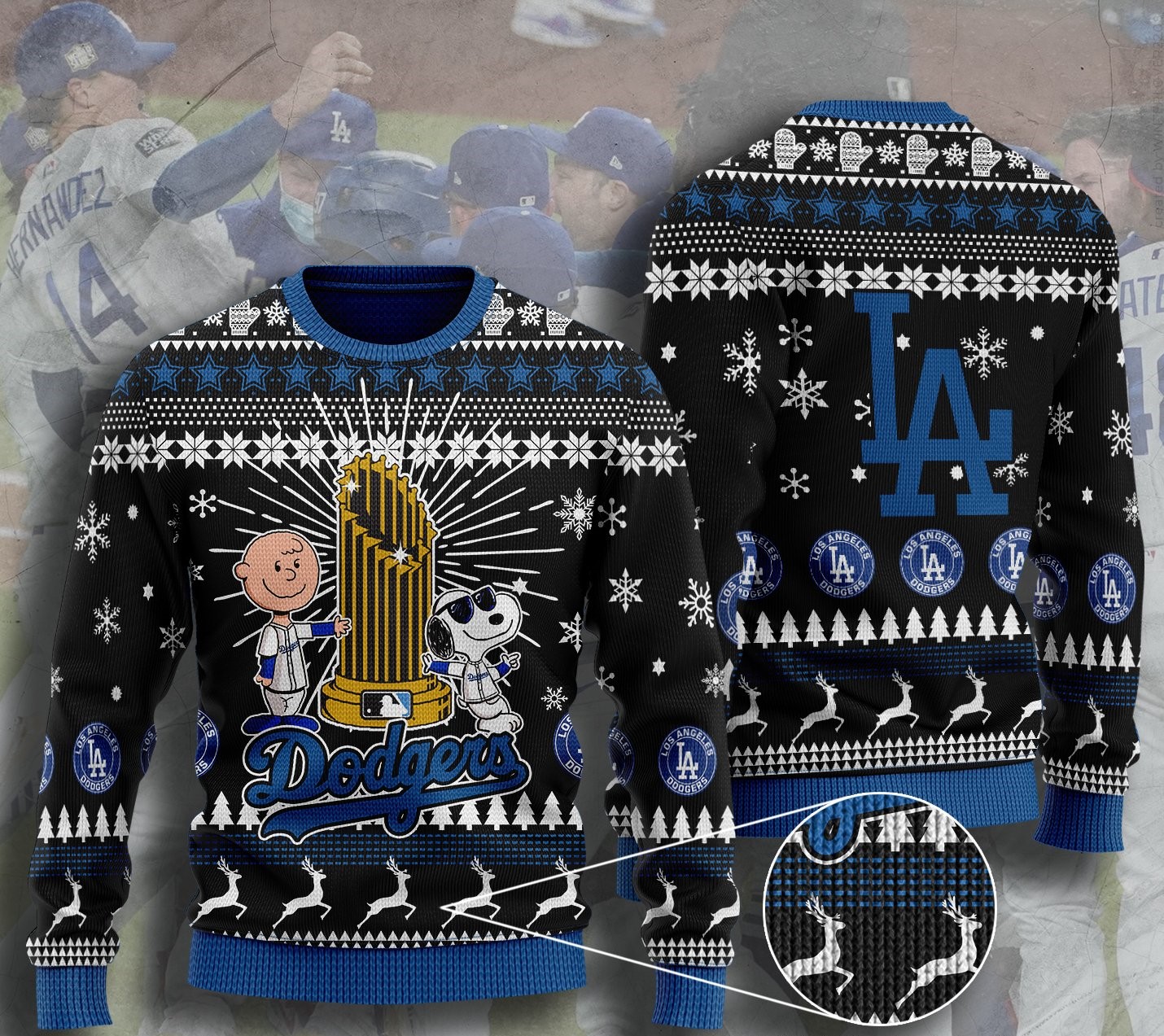 los angeles dodgers charlie brown and snoopy ugly christmas sweater 2