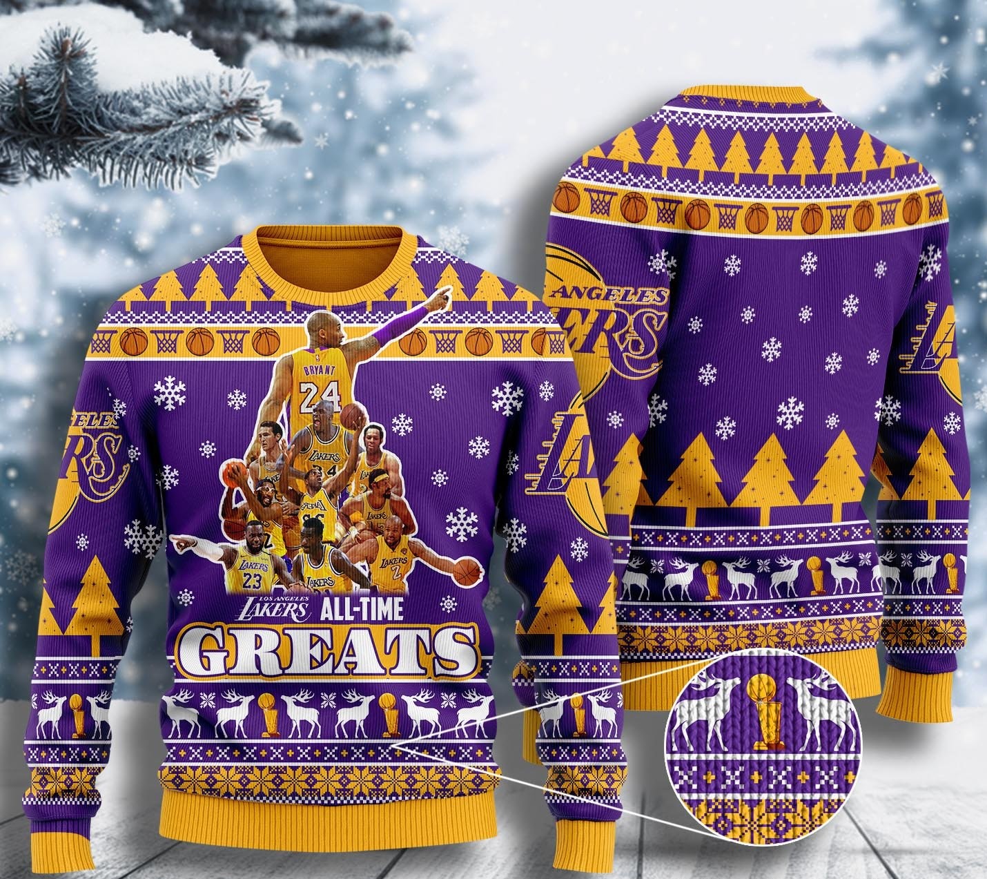 los angeles lakers all-time greats ugly christmas sweater 2