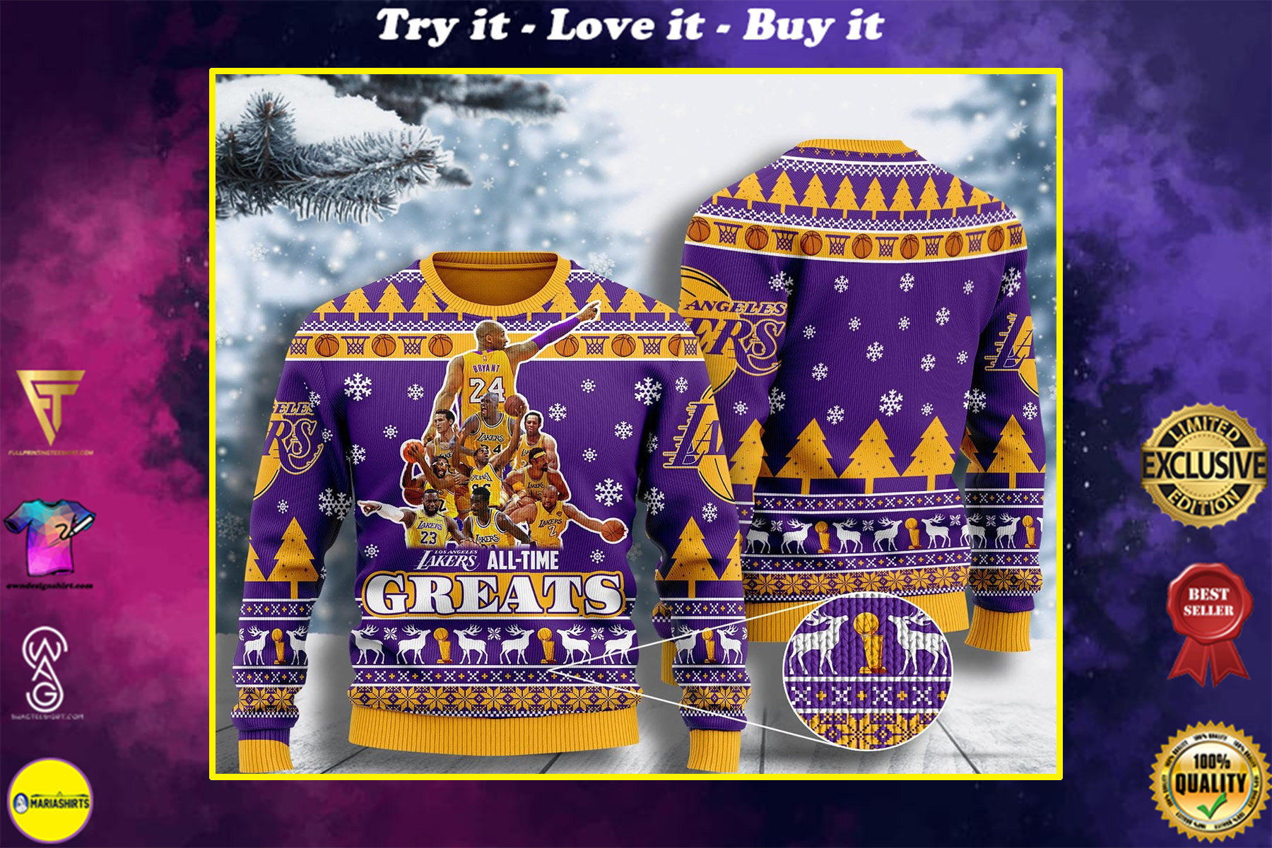 los angeles lakers all-time greats ugly christmas sweater