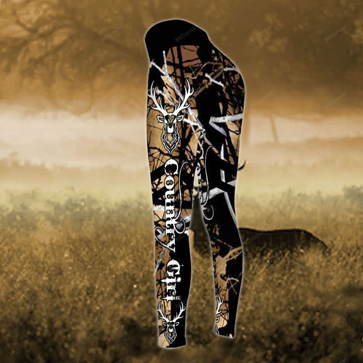 love hunting country girl on black all over printed legging
