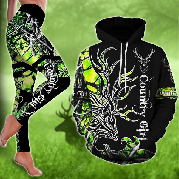 love hunting green country girl on black all over printed shirt 2