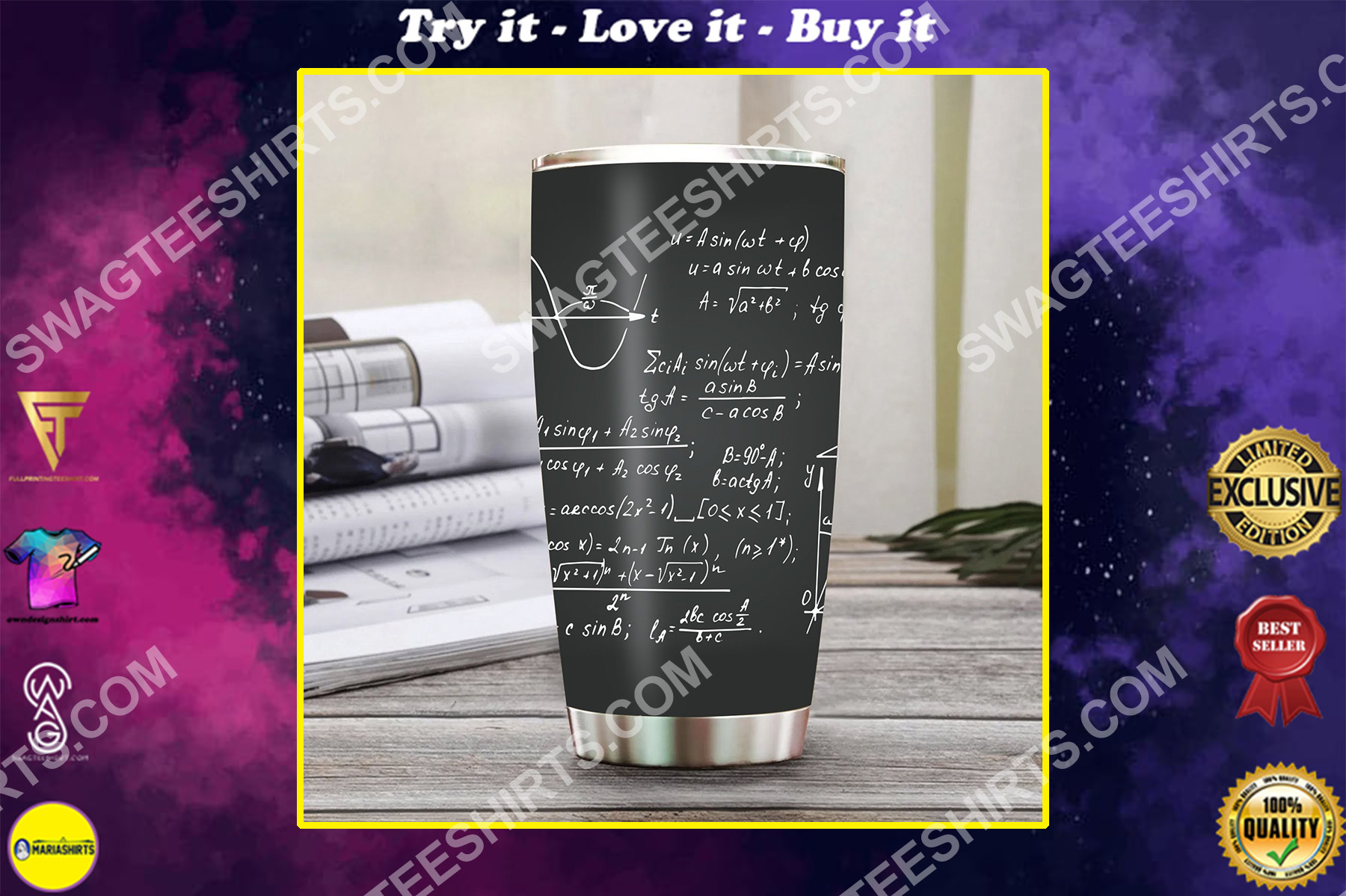 math formulas math lover all over printed stainless steel tumbler