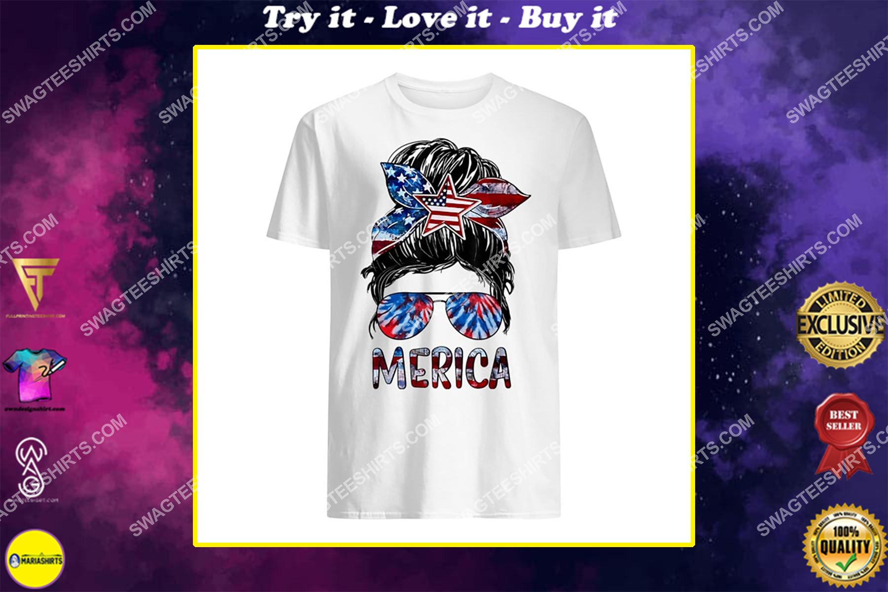 merica 4th of july messy bun american flag tie dye shirt
