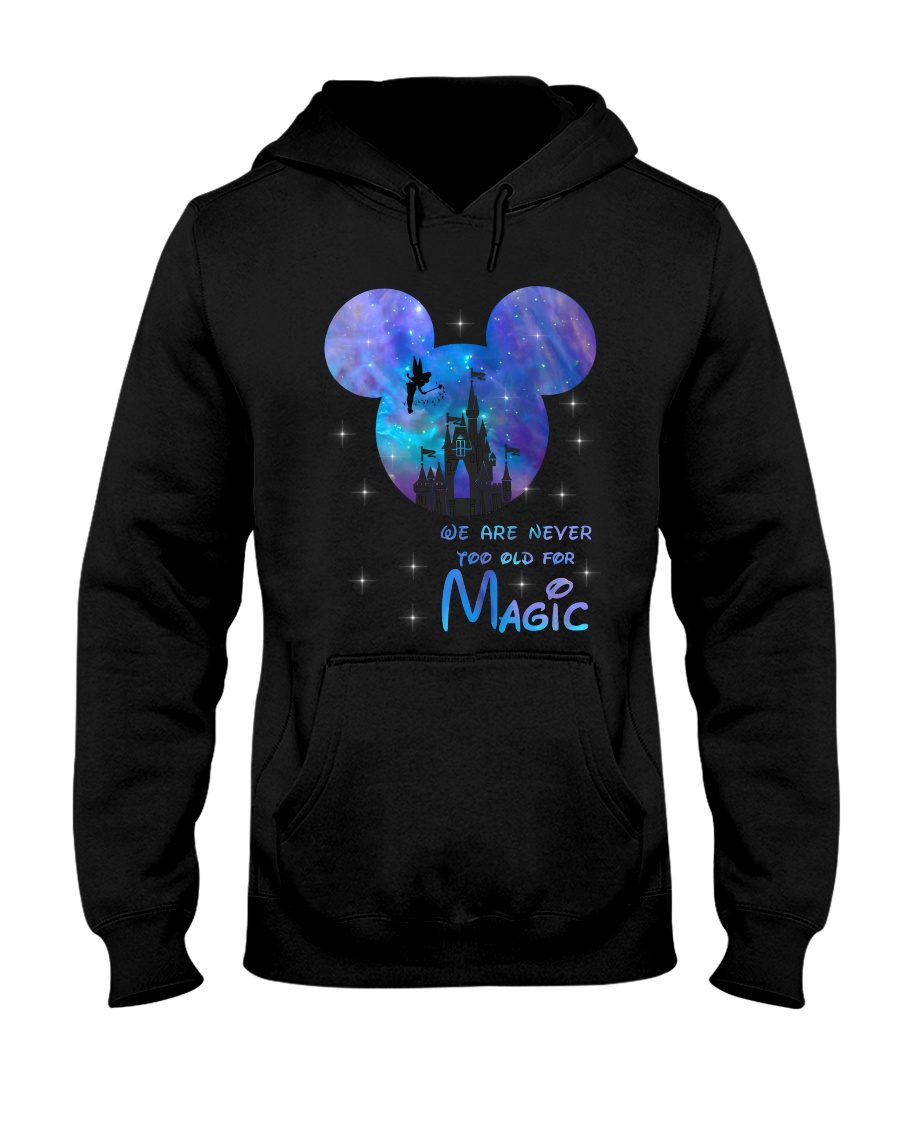 mickey mouse castle we are never too old for magic hoodie
