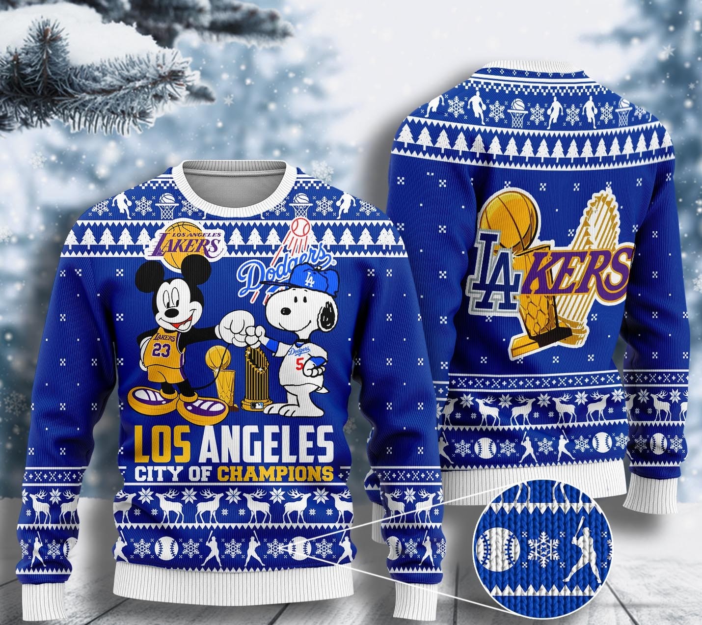 mickey mouse los angeles lakers and snoopy los angeles dodgers ugly christmas sweater 2 - Copy (2)