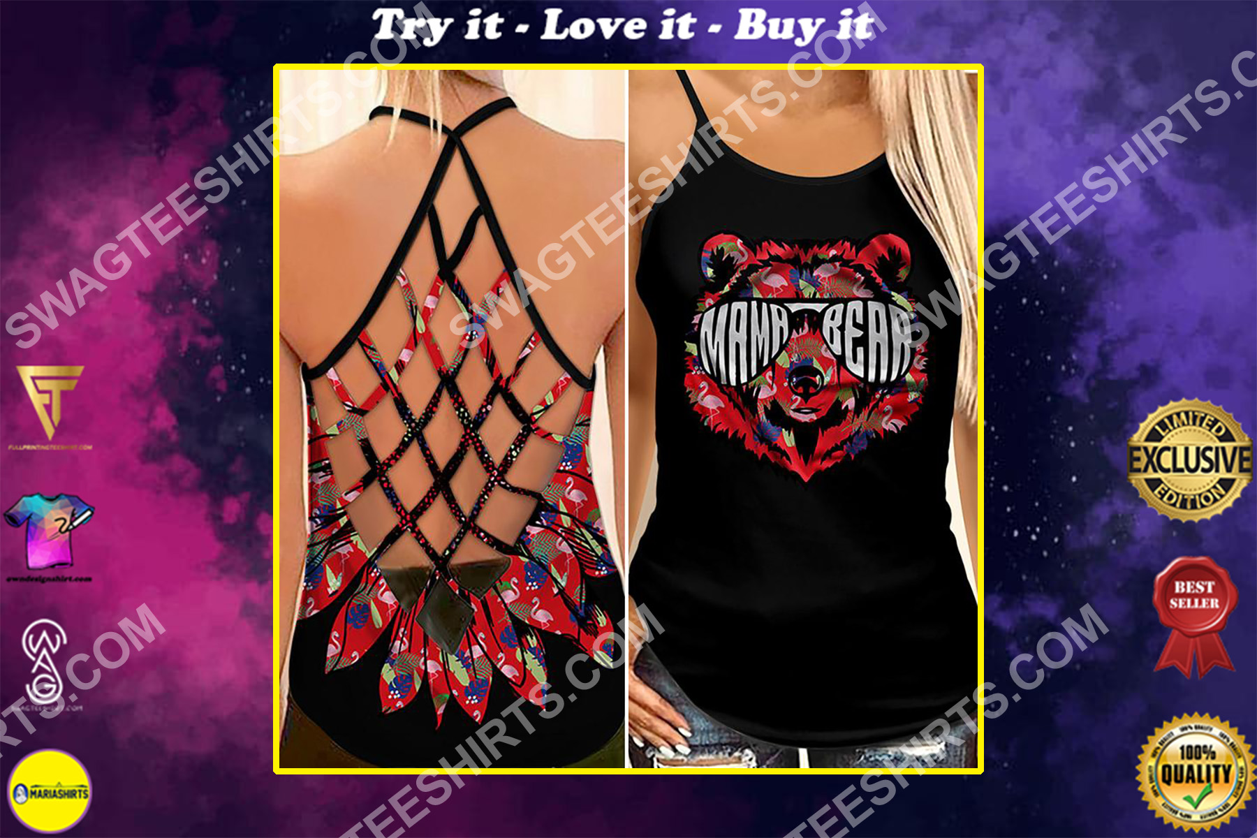 mothers day mama bear all over printed strappy back tank top