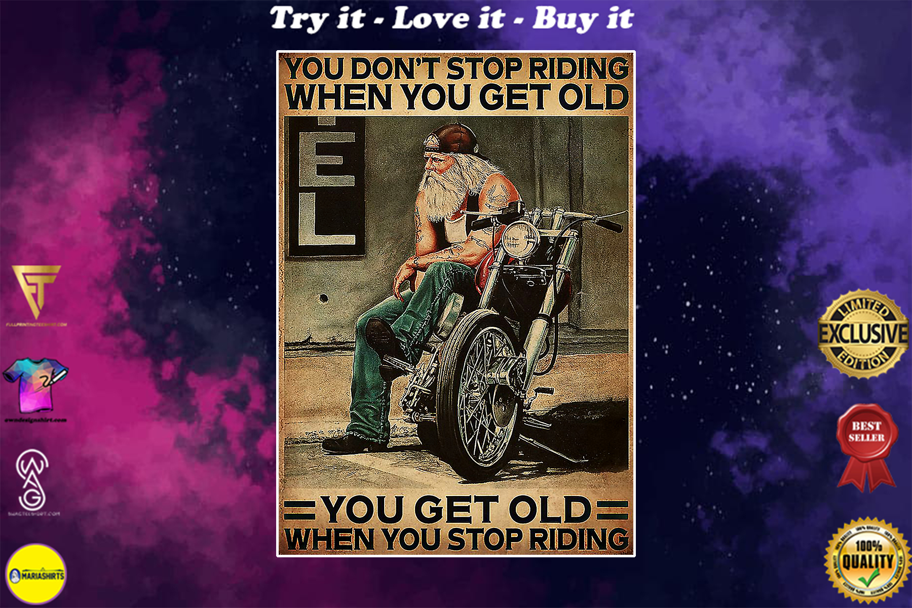 motorcycle old man you dont stop riding when you get old you get old when you stop riding vintage poster