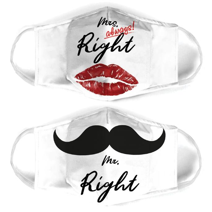 mr right mustache for couple love all over print face mask 2