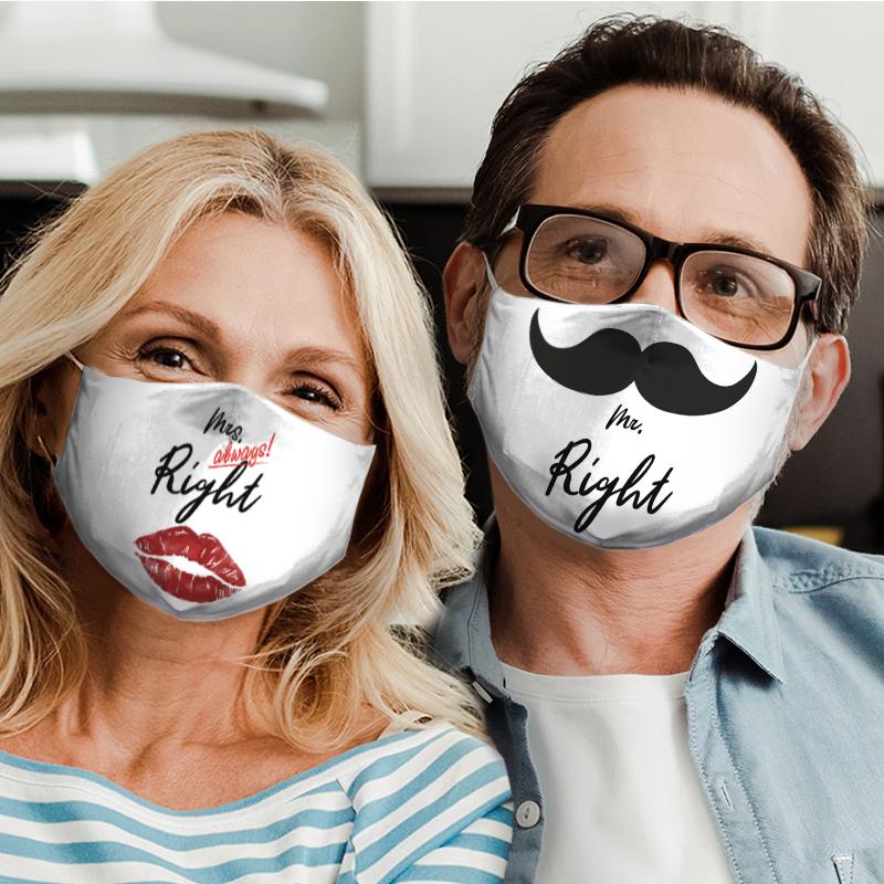 mr right mustache for couple love all over print face mask 4