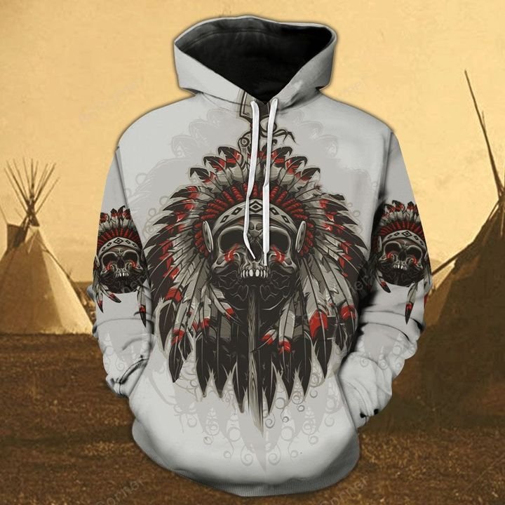 native american dead chief all over printed hoodie