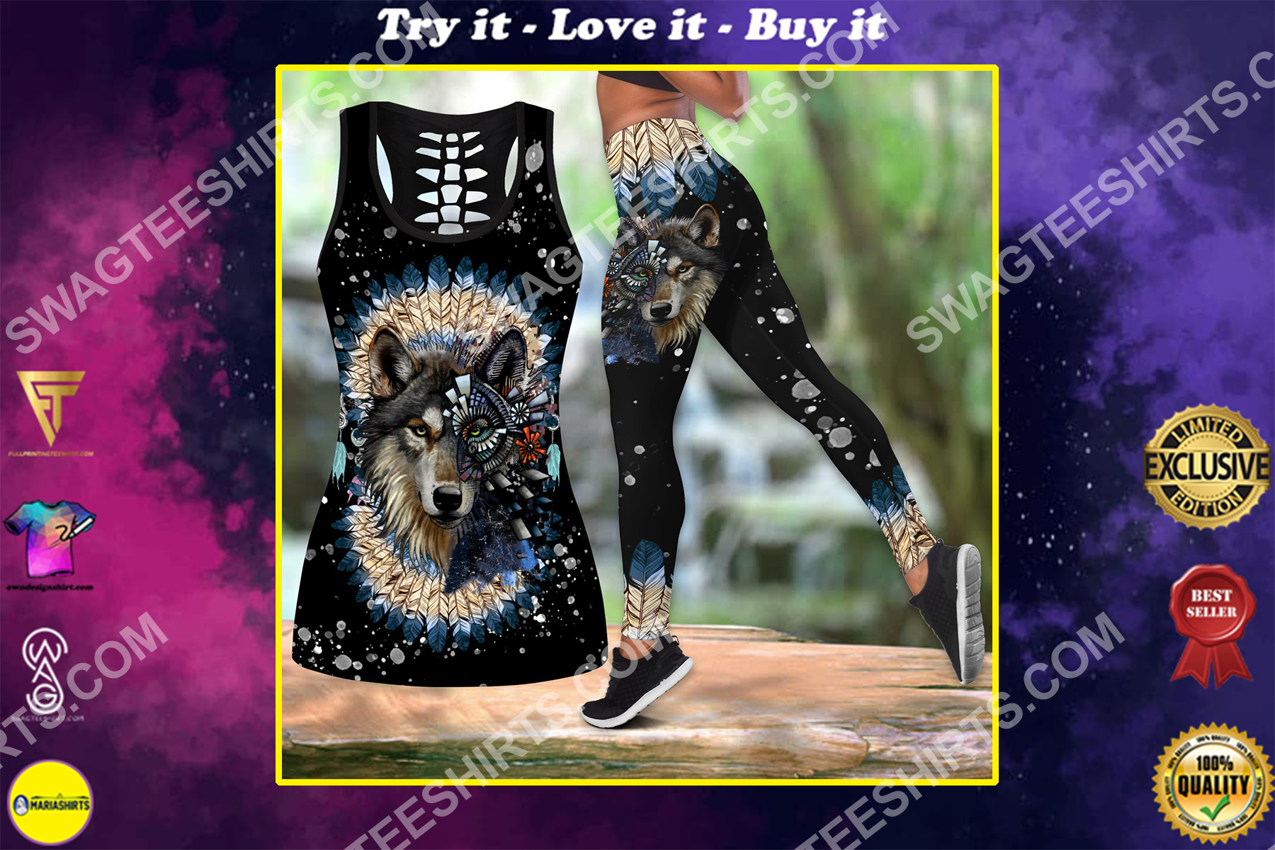 native american wolf all over printed set sports outfit