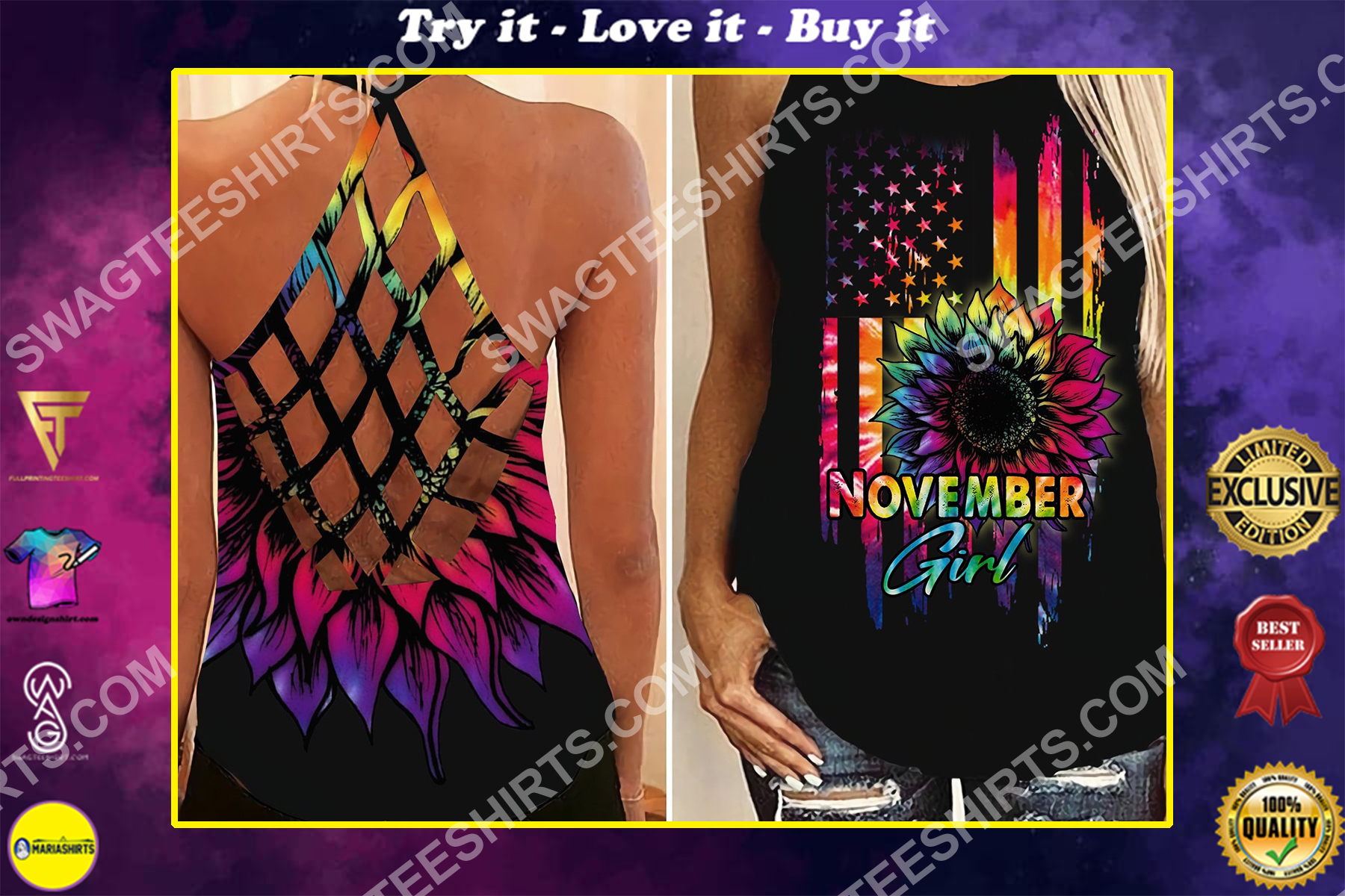 november girl hippie all over printed strappy back tank top