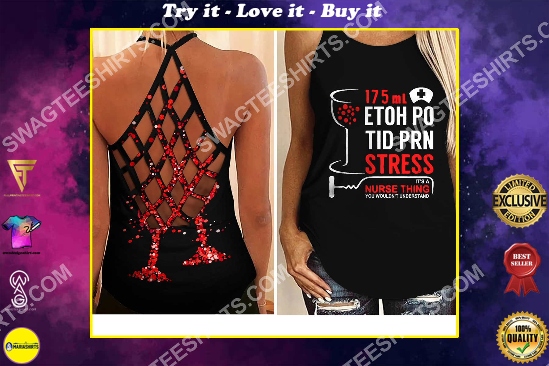 nurse thing all over printed strappy back tank top
