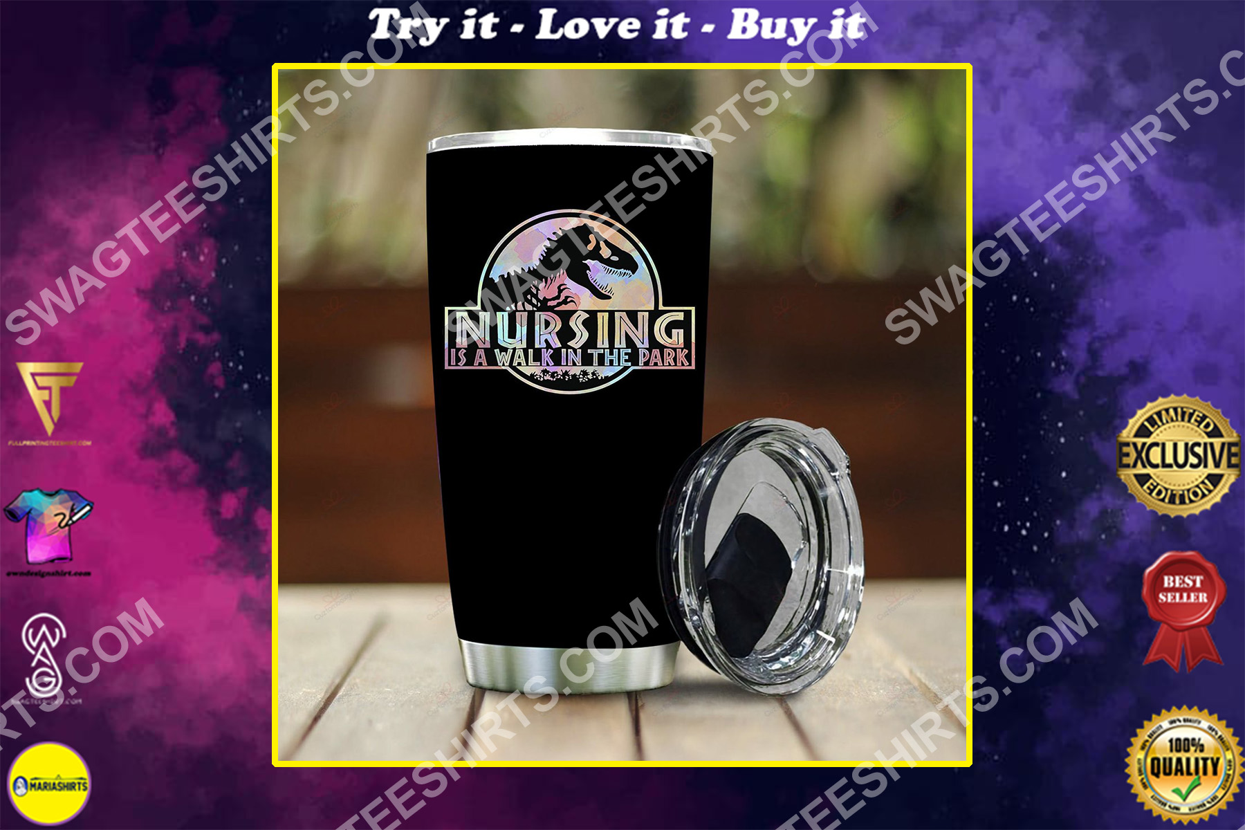 nursing is a walk in the park all over printed stainless steel tumbler