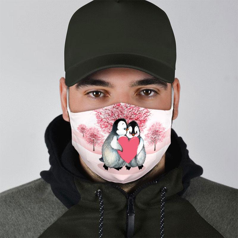 penguin couple love all over print face mask 4