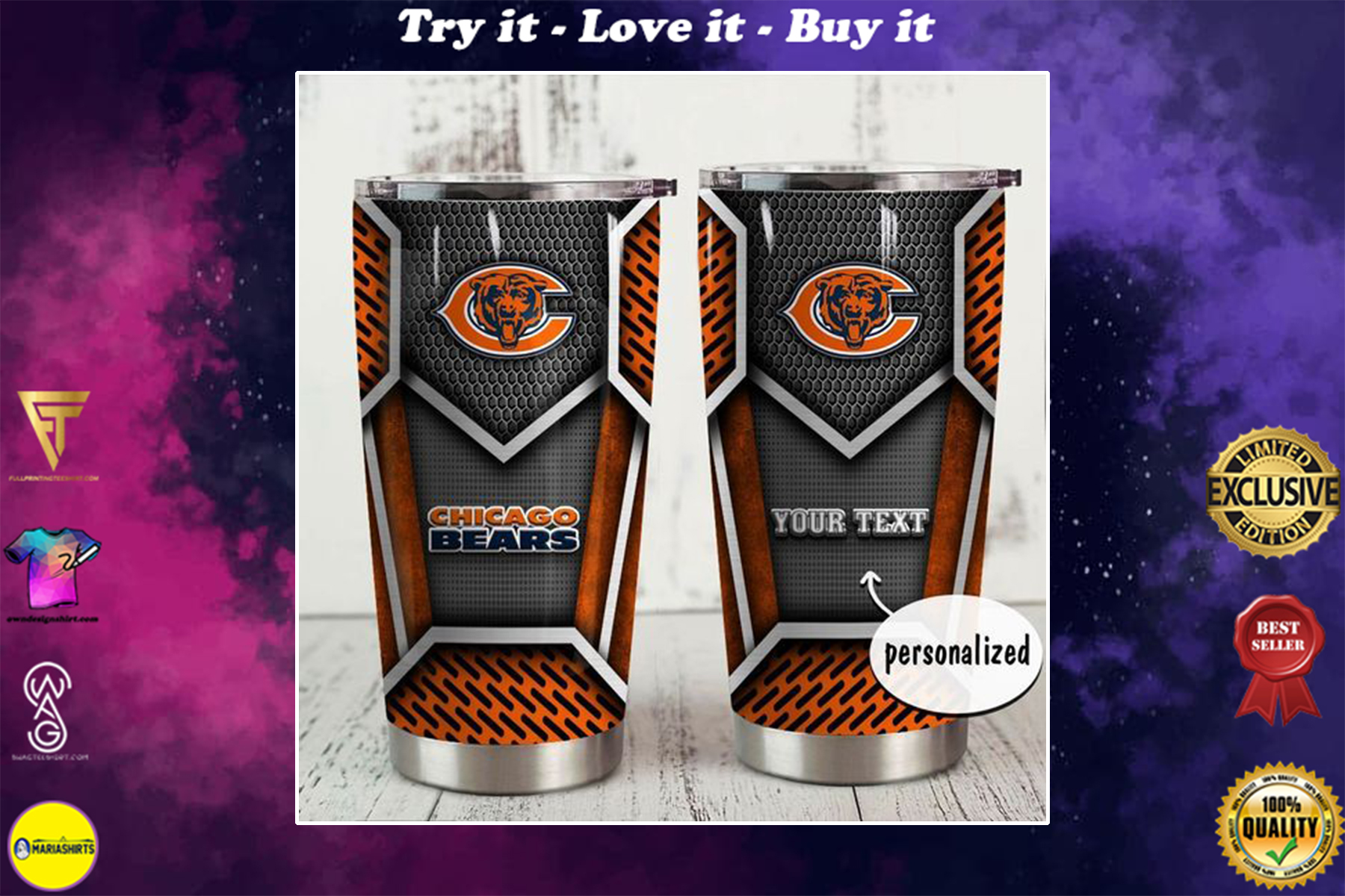 personalized name chicago bears nfl tumbler