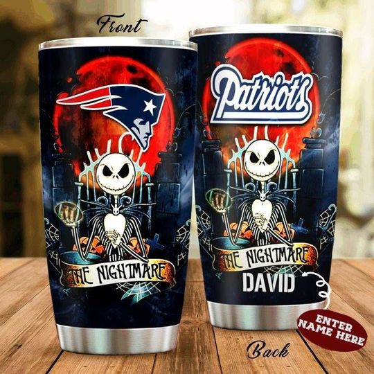 personalized name jack skellington and new england patriots tumbler 1
