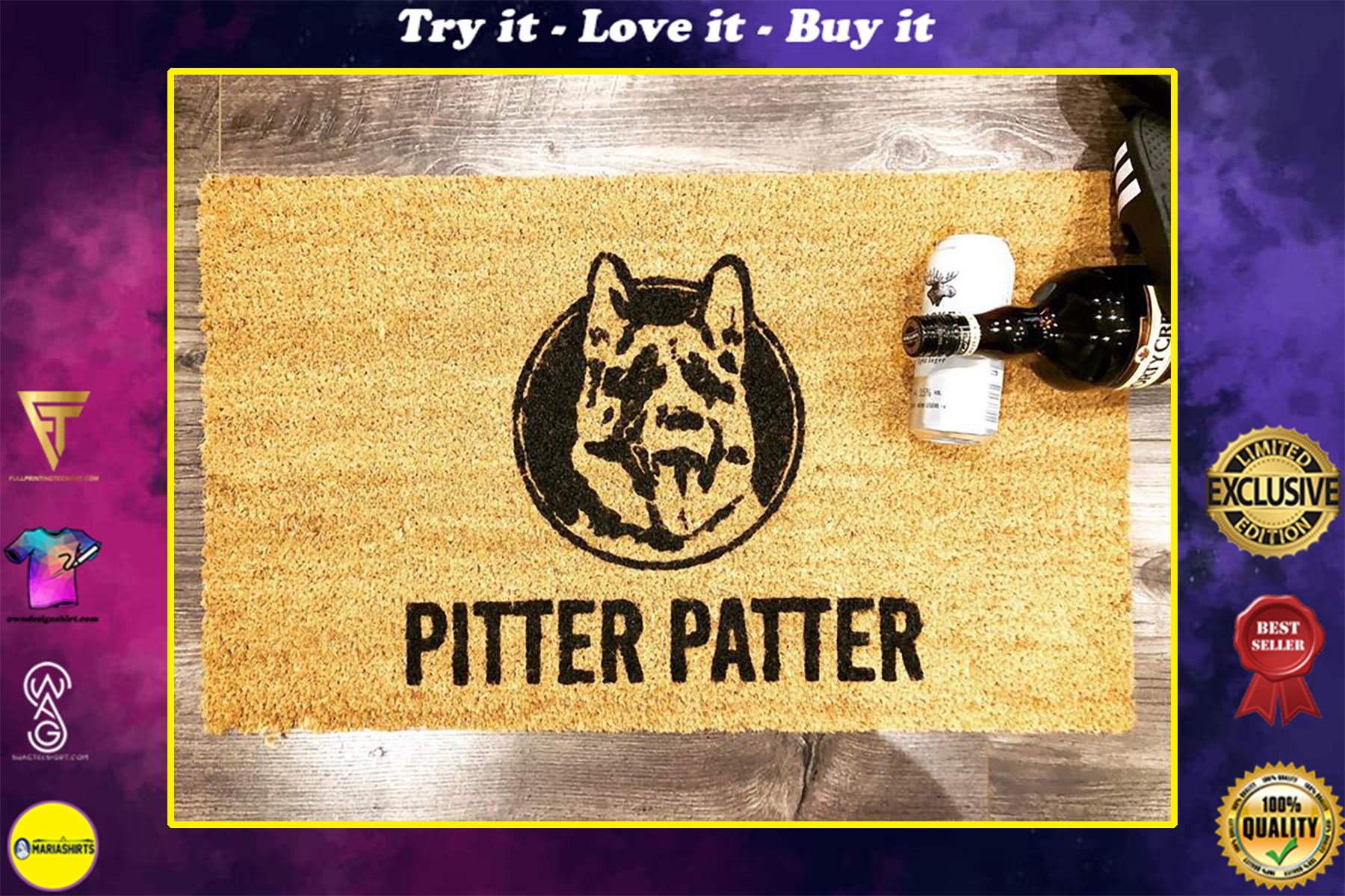 pitter patter dog lover all over printed doormat