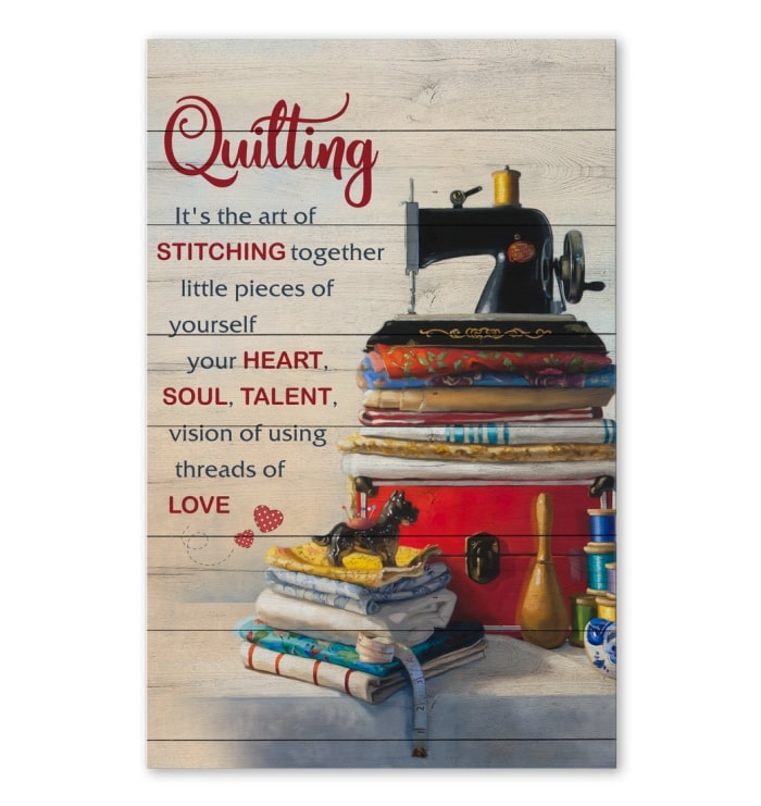 quilting its the art of stitching together vintage poster 1