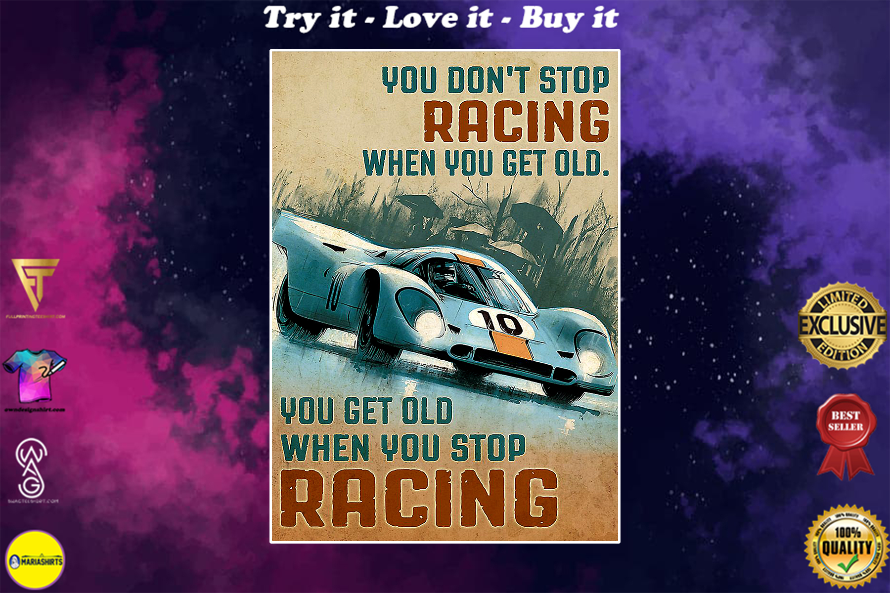 racing formula 1 you dont stop riding when you get old you get old when you stop vintage poster