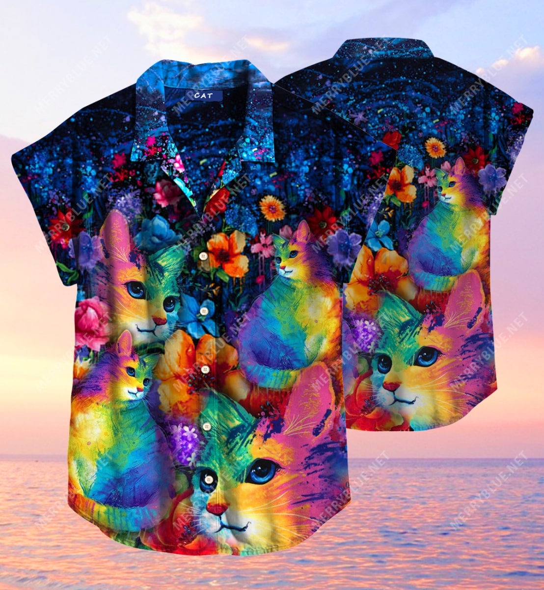 rainbow cats all over printed hawaiian shirt 2